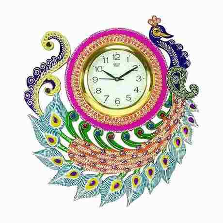 Awesome Wooden Peacock Wall Clock With Size 40x40x4 Cm